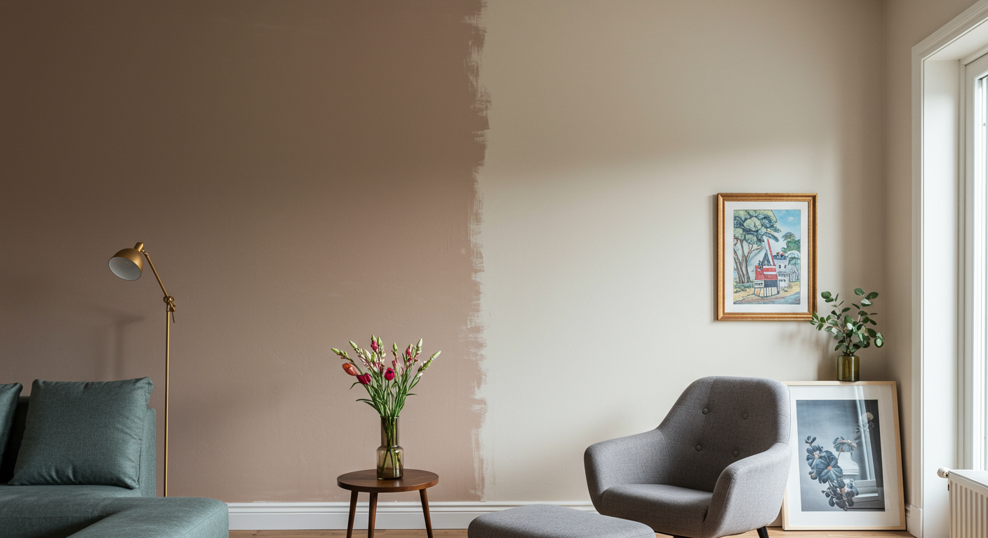 A close-up of a beautifully painted room with decorative elements like artwork and furniture.