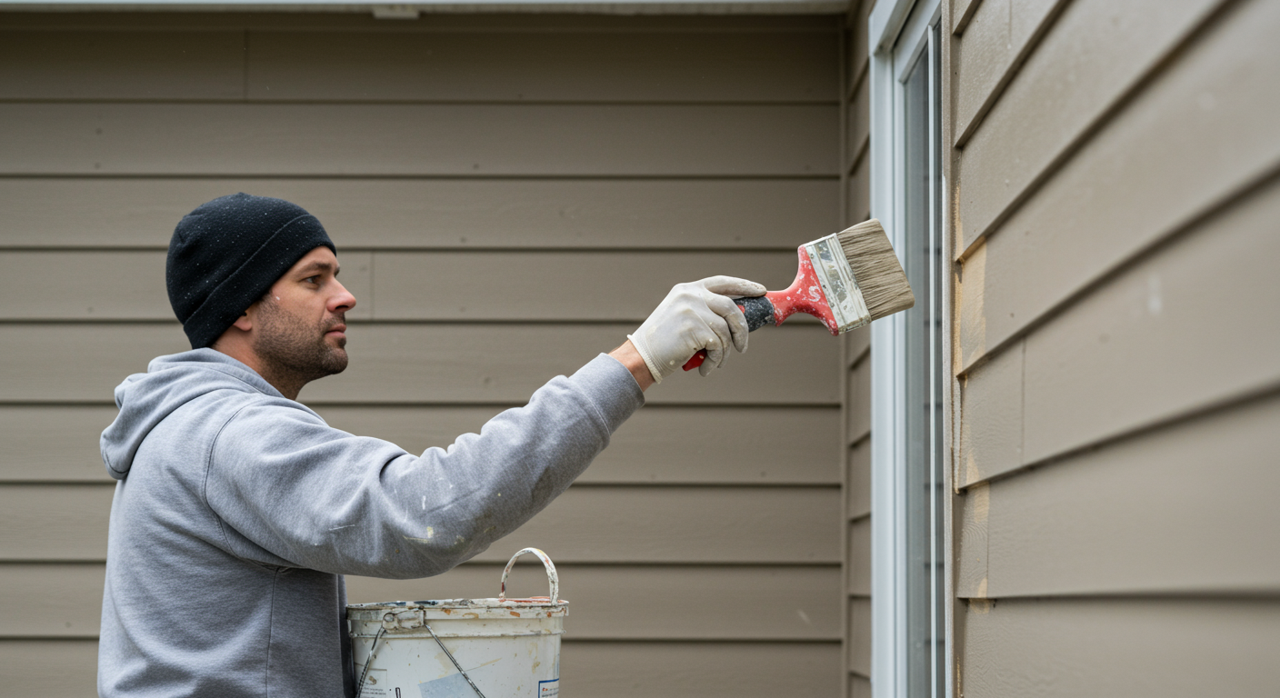 A skilled painter in action, meticulously applying a fresh coat of paint to a home's exterior.